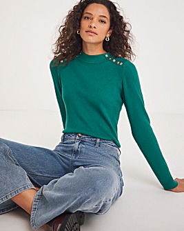Green Button Detail Ribbed Jumper