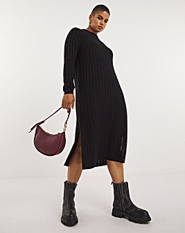 Black Knitted Ladder Midi Dress