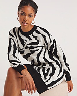 Mono Zebra Pattern Knitted Dress