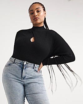 Black Cut Out Detail Rib Knitted Top