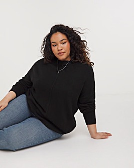 Black Seam Detail Crew Neck Jumper