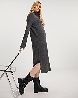 Charcoal High Neck Knitted Midaxi Dress