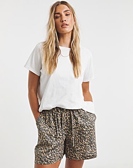 Leopard Tie Waist Linen Shorts