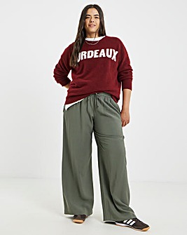 Twill Drawstring Wide Leg Trousers