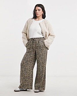 Leopard Tie Waist Linen Wide Leg Trousers