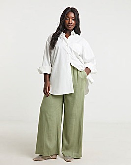 Khaki Tie Waist Linen Wide Leg Trousers