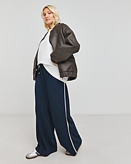 Navy Side Stripe Wide Leg Trousers