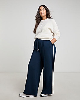 Navy Side Stripe Wide Leg Trousers