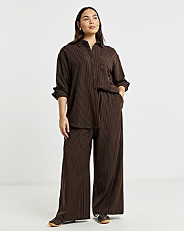 Chocolate Pinstripe Drawstring Wide Leg Trousers