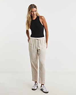 Stone Tie Waist Linen Tapered Trousers