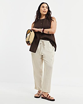 Simply Be Stone Tie Waist Linen Mix Tapered Trousers