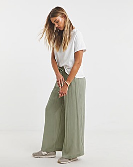 Khaki Crinkle Wide Leg Trousers