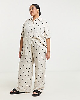 Daisy Embroidered Linen Mix Wide Leg Trouser