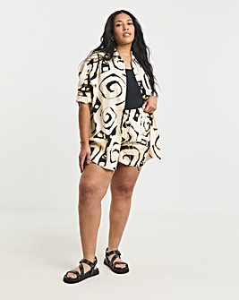 Mono Swirl Tie Waist Linen Mix Shorts