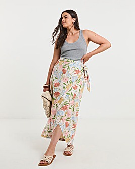 Linen Blend Wrap Midaxi Skirt