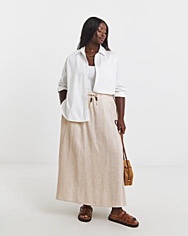 Tie Waist Bead Detail Linen Mix Midaxi Skirt