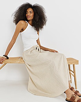 Tie Waist Bead Detail Linen Mix Midaxi Skirt