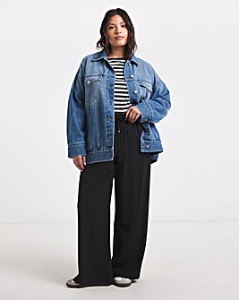 Simply Be Black Tie Waist Twill Wide Leg Trousers