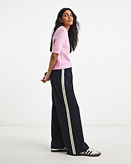 Simply Be Navy Tie Waist Side Stripe Wide Leg Trouser