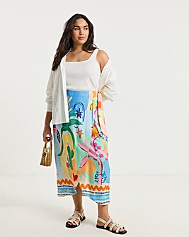 Multi Border Print Spun Viscose Wrap Midaxi Skirt