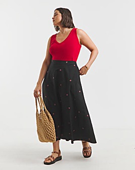 Embroidered Poplin Midaxi Skirt