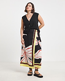 Spun Viscose Knot Detail Midaxi Skirt