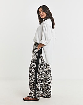 Zebra Tie Waist Waffle Side Stripe Wide Leg Trousers