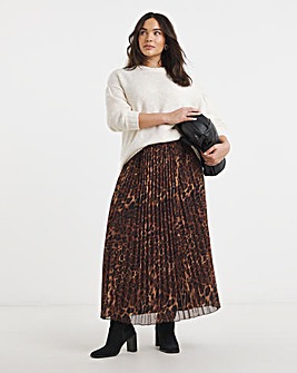 Simply Be Leopard Print Chiffon Pleated Midaxi Skirt