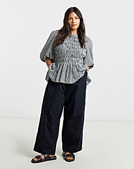 Simply Be Black Tie Waist Cotton Poplin Barrel Leg Trouser