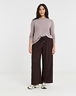 Chocolate Jersey Textured Wide Leg Trousers