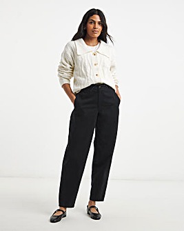 Black Adjustable Popper Detail Peg Leg Trouser