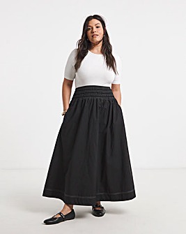 Simply Be Black Shirred Drop Waist Midaxi Skirt