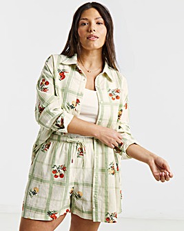 Simply Be Fruit Print Check Tie Waist Short