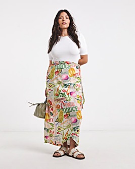 Simply Be Postcard Print Linen Wrap Skirt