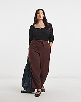 Simply Be Chocolate Tie Waist Linen Barrel Trousers