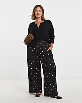 Chocolate Textured Spot Print Wide Leg Trouser