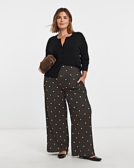 Chocolate Textured Spot Print Wide Leg Trouser