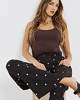 Chocolate Jersey Textured Wide Leg Trouser with Pink Spot