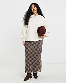 Chocolate & Blue Check Mesh Midaxi Skirt