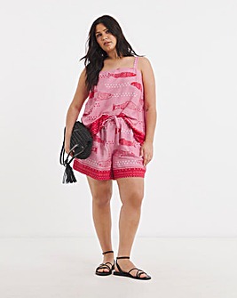 Pink Sardine Print Linen Shorts