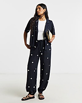 Spot Print Tie Hem Linen Trouser