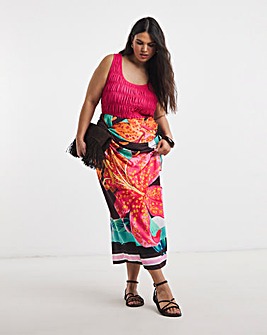 Floral Print Midi Wrap Skirt