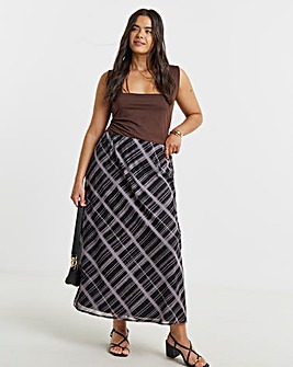 Simply Be Mono Check Chiffon Midaxi Skirt