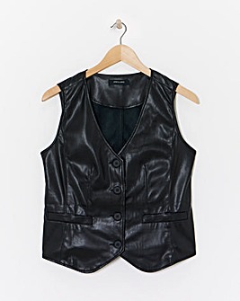 Faux Leather Button Front Waistcoat