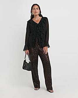 Chocolate Sequin Straight Leg Trouser