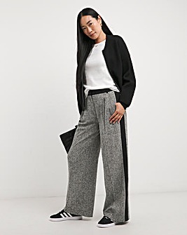 Grey Side Stripe Wide Leg Trousers