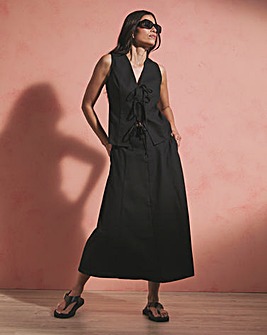 Black Linen Mix Midaxi Skirt