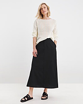 Black Linen Mix Midaxi Skirt