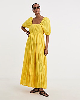 Cotton Volume Maxi Smock Dress