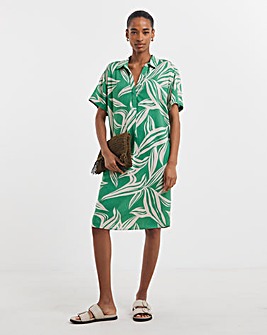 Linen Collared Short Sleeve Tunic Dress